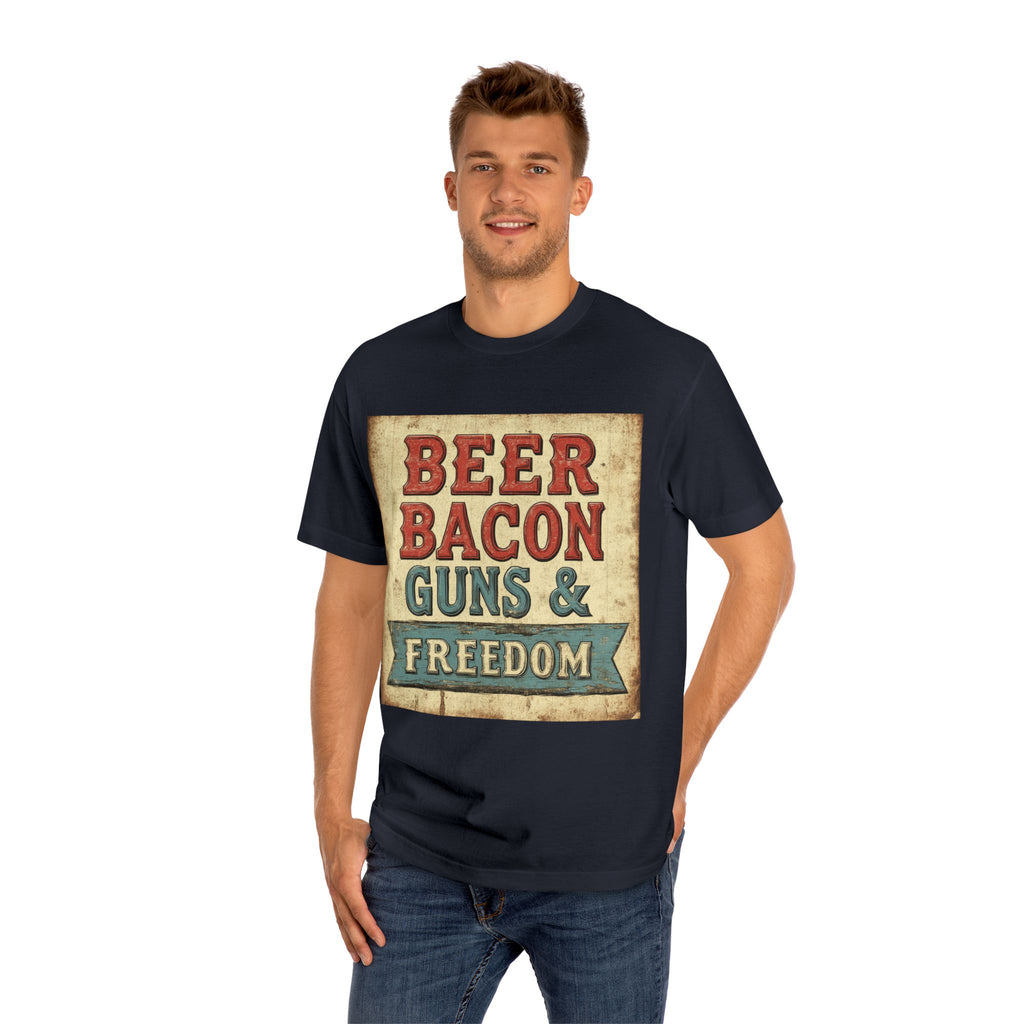 Patriotic Men's Tee Beer Bacon Guns & Freedom Graphic T-Shirt