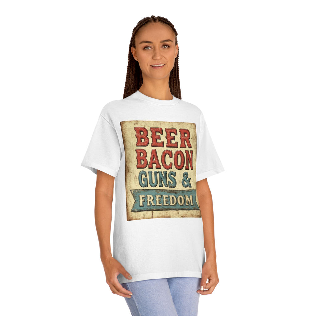 Patriotic Men's Tee Beer Bacon Guns & Freedom Graphic T-Shirt