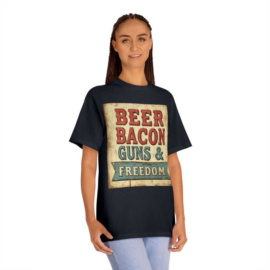 Patriotic Men's Tee Beer Bacon Guns & Freedom Graphic T-Shirt