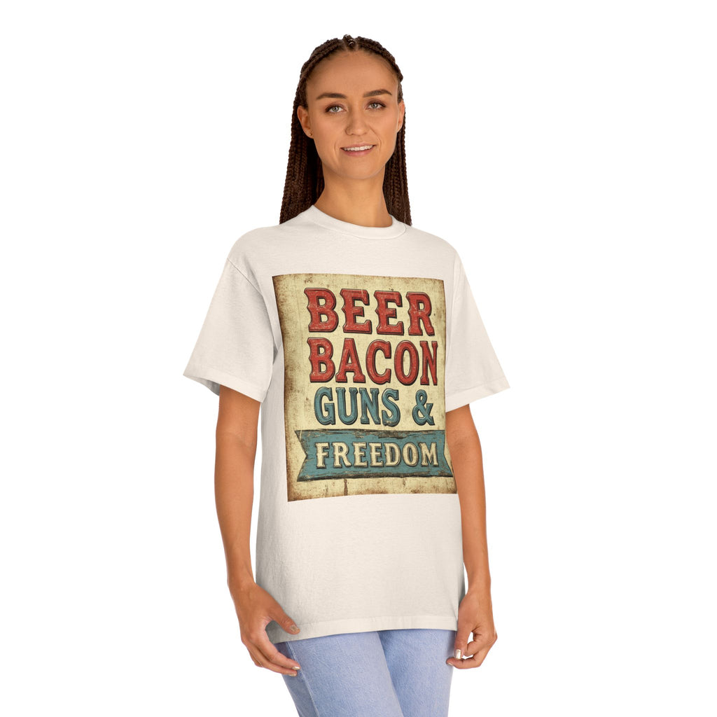 Patriotic Men's Tee Beer Bacon Guns & Freedom Graphic T-Shirt