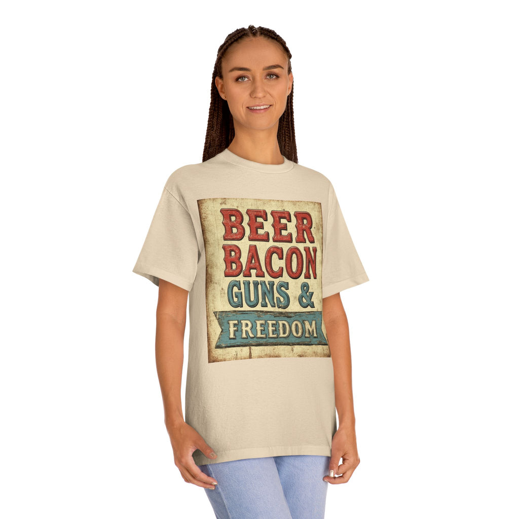 Patriotic Men's Tee Beer Bacon Guns & Freedom Graphic T-Shirt